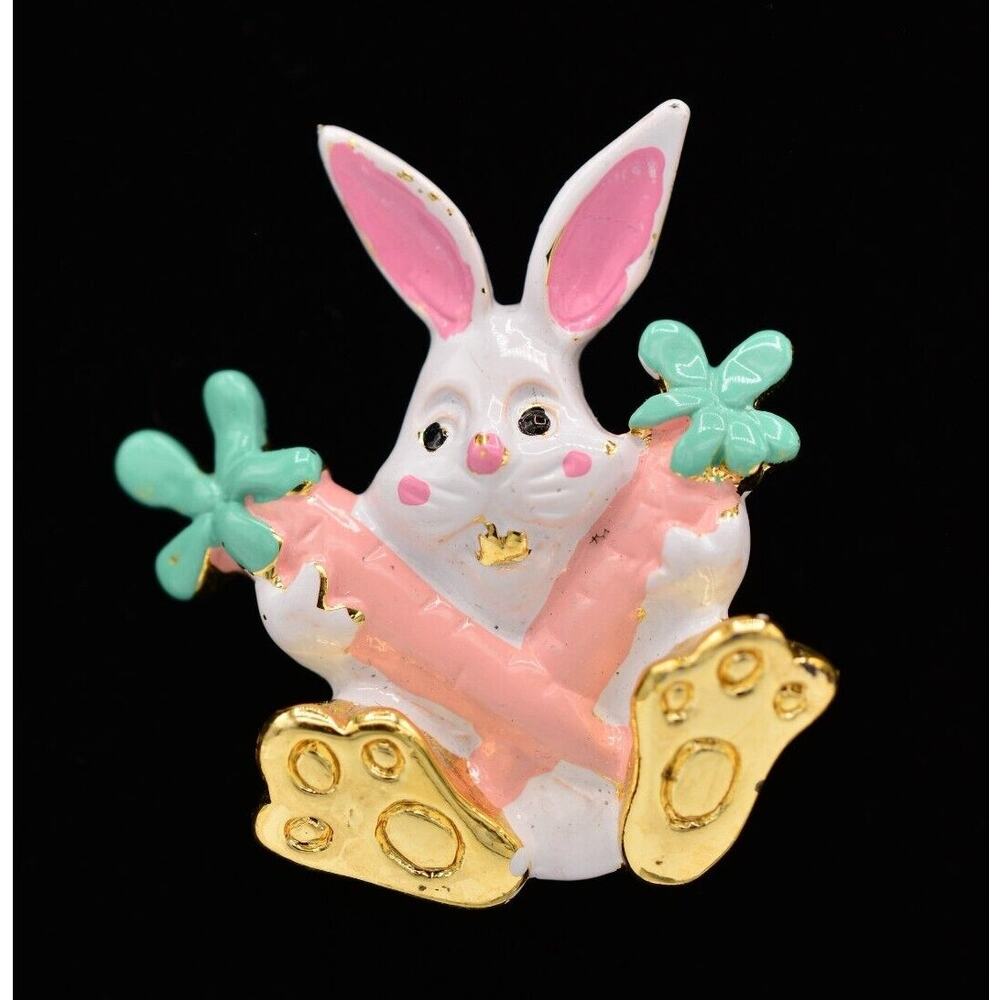 Steinmetz Vintage Bunny Pin Brooch Rabbit Easter Carrot Signed SFJ NOS 80s BinA5
